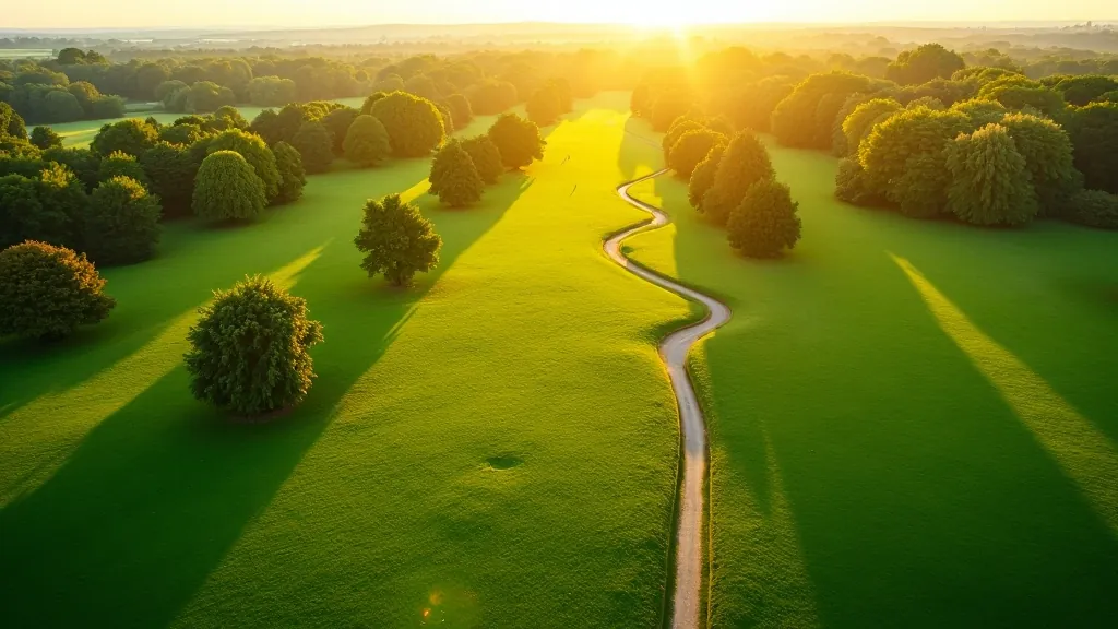 Aerial view of Phoenix Park's gentle walking loops with clearly marked pathways winding through green fields and tree-lined areas