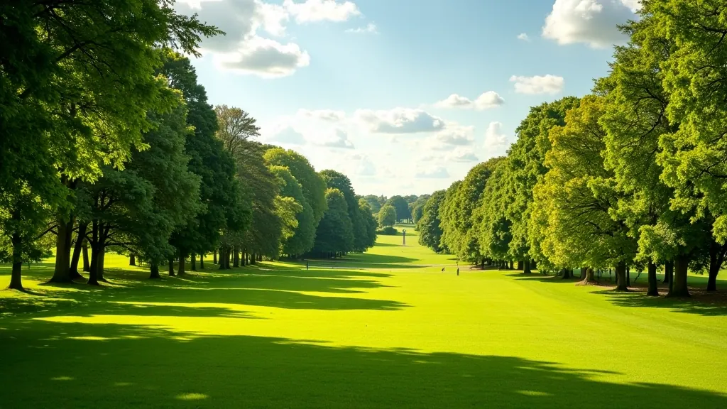 Scenic view of Dublin Phoenix Park with open grassland and tree-lined paths