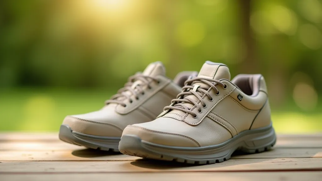 Pair of comfortable walking shoes with good arch support displayed on neutral background