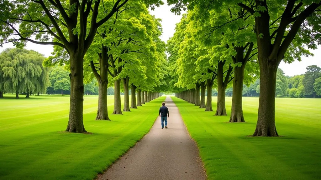 Phoenix Park landscape with open fields, tree-lined pathways, and peaceful walking routes